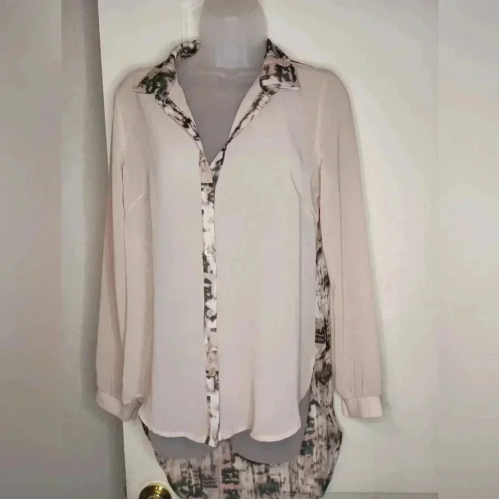 LUSH Artsy Sheer Office S Pastel Animal Print pink blush Mobwife Tunic top